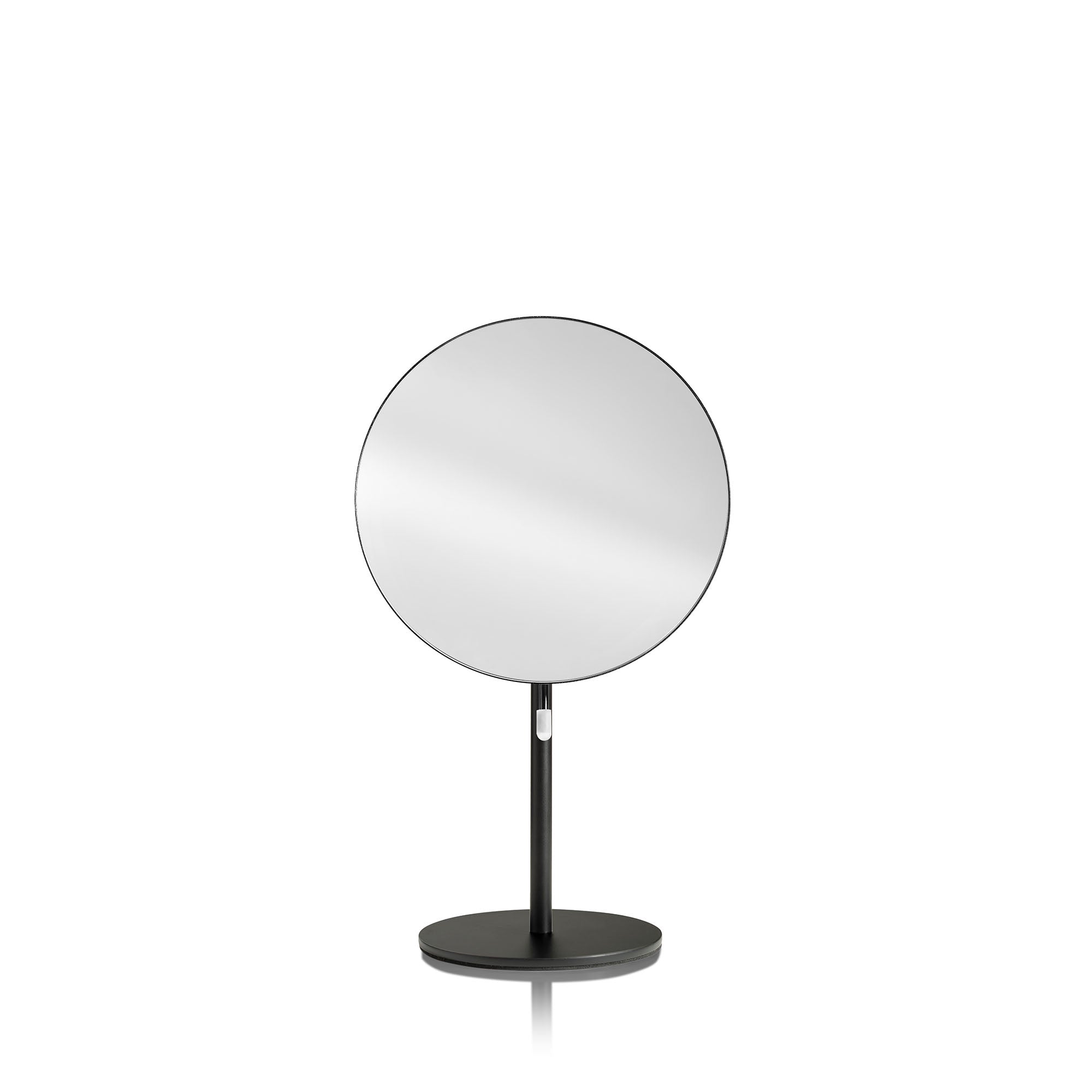 Round mirror on a black stand against a white background_#Silver_Black
