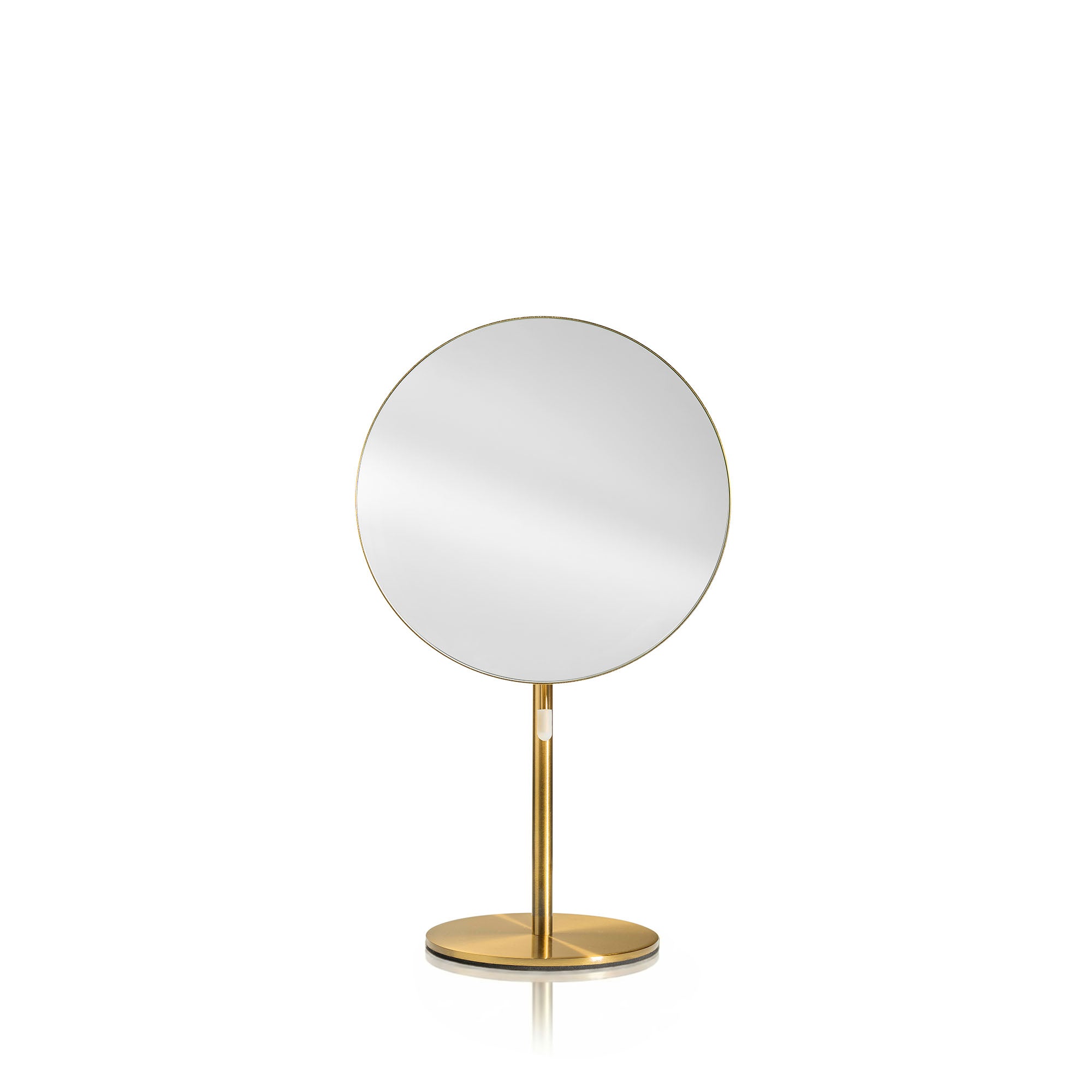 Round table mirror with gold stand on a white background_#Silver_Gold