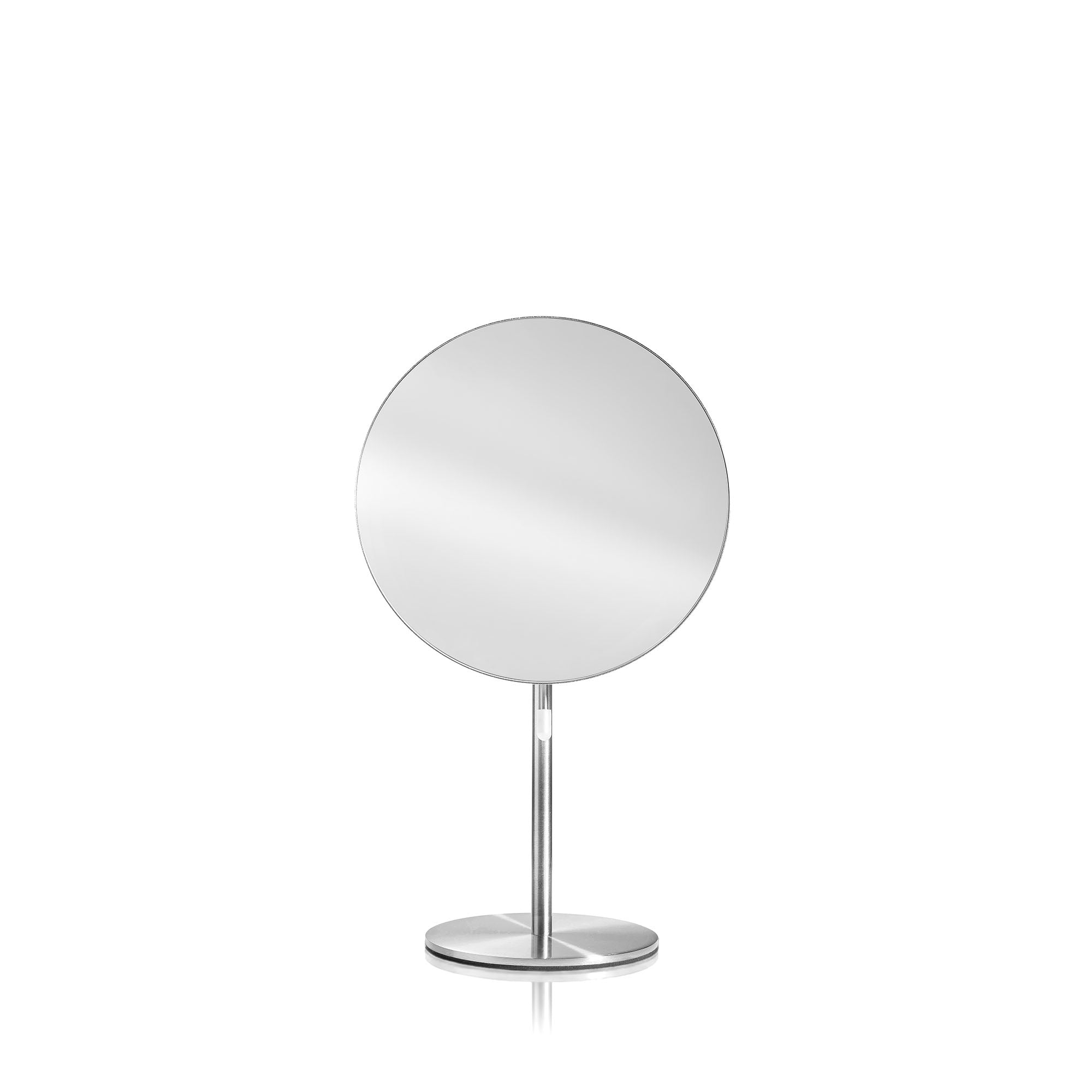 Round mirror on a thin metal stand against a white background_#Silver_Silver